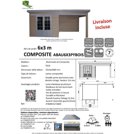 Green Outside – Abri de jardin en aluminium et composite 6x3 – Toit plat contemporain – Résistant aux intempéries – Kit anti-tempête inclus (1/2)