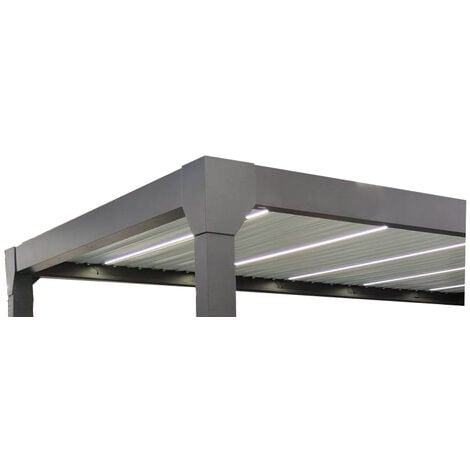 Pergola bioclimatique aliminium motorisée gris sablé 15m² ACTUAL XL 5x3m avec LED intégré