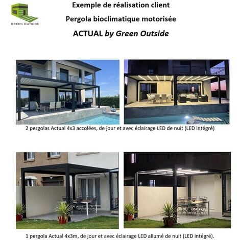 Pergola bioclimatique aliminium motorisée gris sablé 15m² ACTUAL XL 5x3m avec LED intégré
