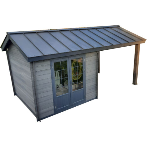 Green Outside – Abri de jardin pool house 18.5m² en aluminium et composite – Résistant aux intempéries – Toit 2 pentes – Kit anti tempête inclus
