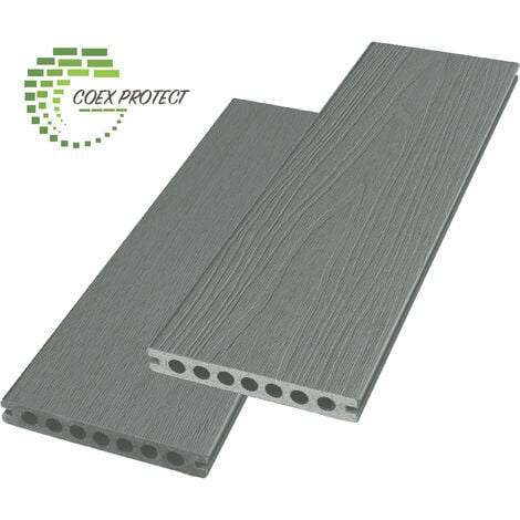 Lame terrasse composite Coexprotect® 2.60m  coloris GREGE, 2 faces réversibles.PROTECTION RENFORCEE