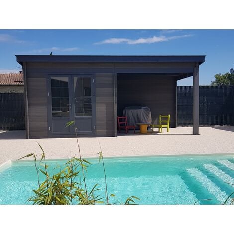 Abri de jardin - Pool House aluminium et composite 6x3 toit plat contemporain - Moderne - Résitant aux intempéries - Durable - Sans entretien