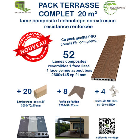 Kit complet 20 m² terrasse composite Coexprotect® coloris Pin