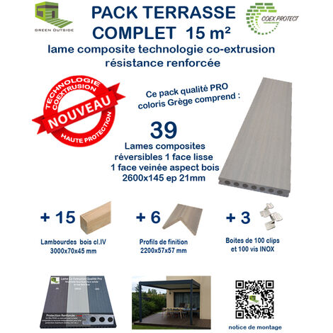 Kit complet 15 m² terrasse composite Coexprotect® coloris Grege