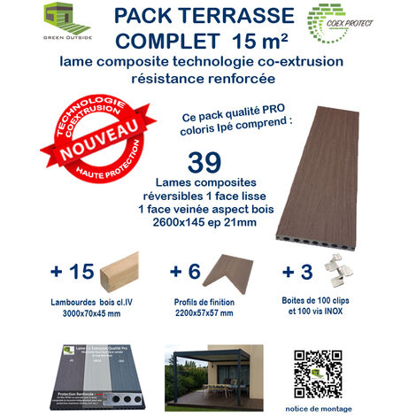 Kit complet 15 m² terrasse composite Coexprotect® coloris IPE