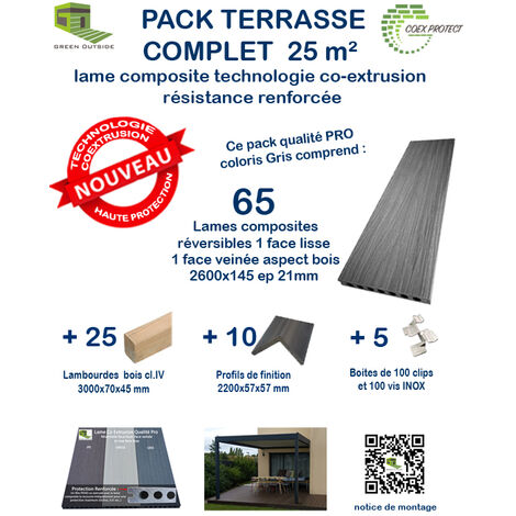 Kit complet 25 m² terrasse composite Coexprotect® coloris Gris
