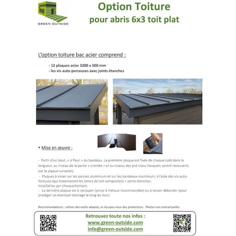 Toiture bac acier pour abri composite 18,5m² Toit Plat Green Outside