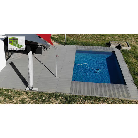 Green Outside – Kit complet 30 m² lame de terrasse composite gris – Dimensions l.260 x l.14.6 cm – Résistant aux intempéries et insectes – Installation facile