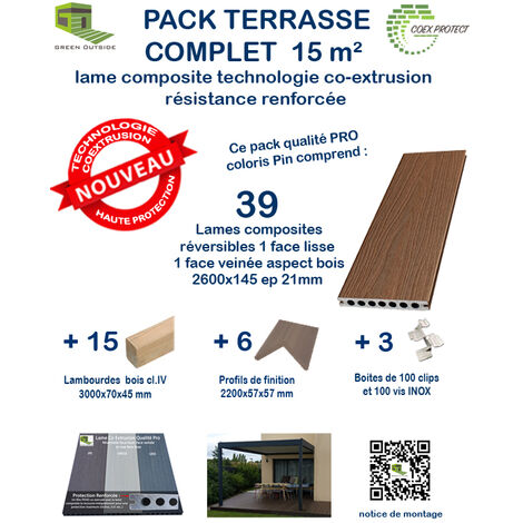 Kit complet 15 m² terrasse composite Coexprotect® coloris Pin