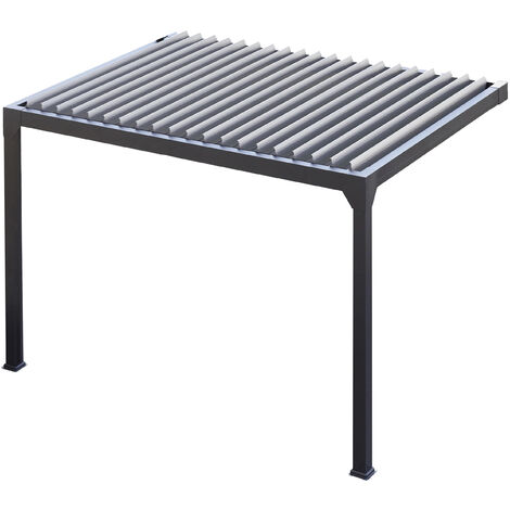Green Outside – Pergola bioclimatique aluminium 4x3m motorisée avec éclairage LED intégré – Lames orientables – Structure noire sable (RAL 2100) – Qualité pro - RAL2100