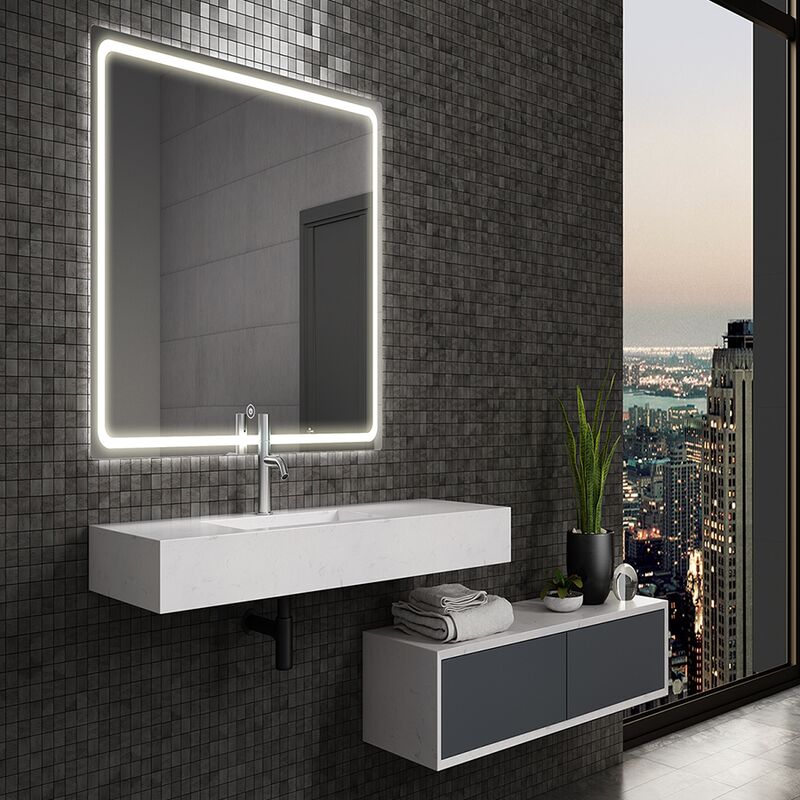 Miroir éclairage LED de salle de bain STAM avec interrupteur tactile -  70x80cm - Miroir - cosyneo