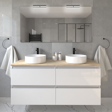 Ensemble complet meuble salle bain 2 vasques blanc laqué + miroirs