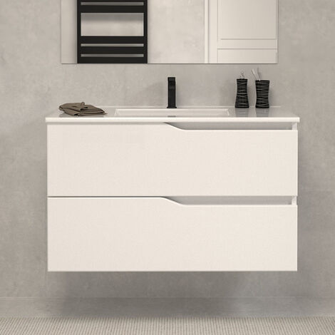 Meuble de salle de bain 80cm simple vasque - sans miroir - 2 tiroirs - blanc - LUNA (1/3)
