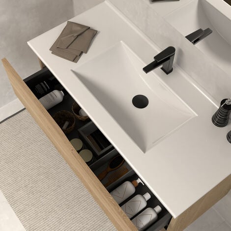 Meuble de salle de bain 120cm simple vasque - sans miroir - 2 tiroirs - madera miel (bois clair) - LUNA