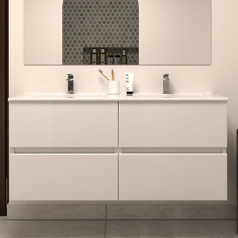 Meuble de salle de bain 120cm double vasque - sans miroir - 4 tiroirs - blanc - IDA