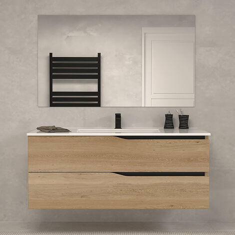 Meuble de salle de bain 120cm simple vasque - 2 tiroirs - madera miel (bois clair) - LUNA (1/4)