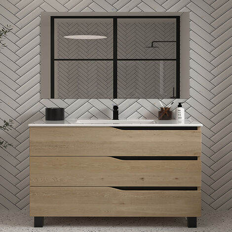Meuble de salle de bain 120cm simple vasque - 3 tiroirs - madera miel (bois clair) - MATA