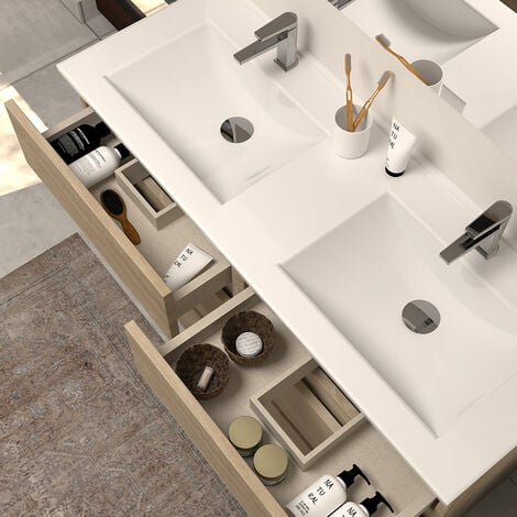 Meuble de salle de bain 120cm double vasque - sans miroir - 6 tiroirs - nebraska (bois clair) - MAYOR
