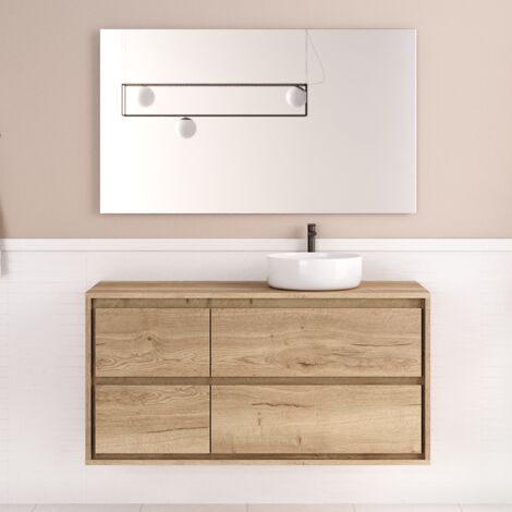 Meuble de salle de bain 120cm avec vasque à poser ronde - 4 tiroirs - roble sanctuary (chêne clair) - ETIO (1/5)