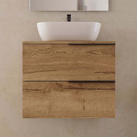 Meuble de salle de bain 60cm avec vasque à poser arrondie - 2 tiroirs - sans miroir - roble (chêne clair) - KING