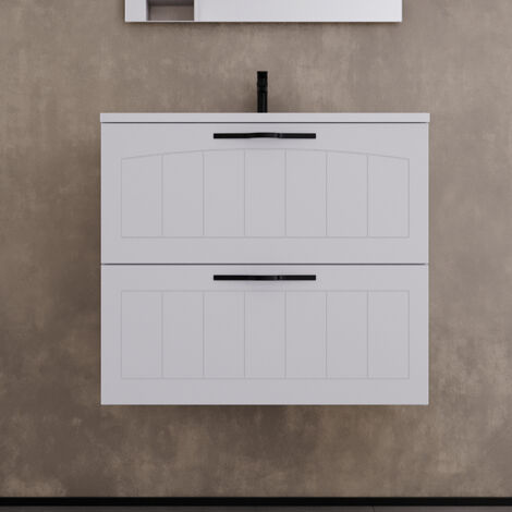 Meuble de salle de bain 60cm simple vasque - 2 tiroirs - sans miroir - blanc - PIA (1/5)