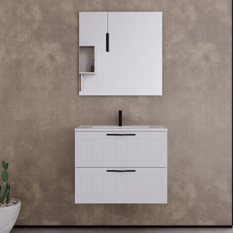 Meuble de salle de bain 60cm simple vasque - 2 tiroirs - blanc - PIA (1/5)