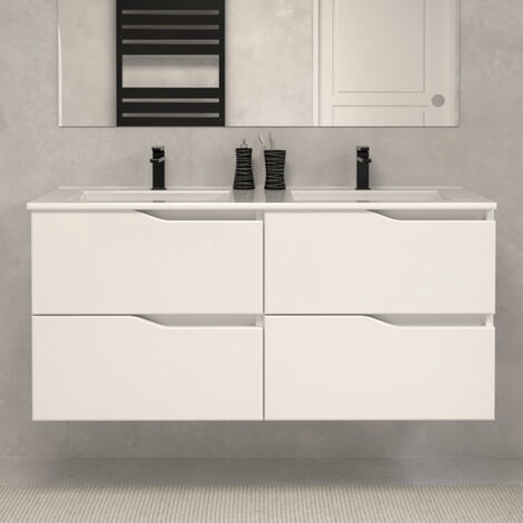 Meuble de salle de bain 140cm double vasque - 4 tiroirs - sans miroir - blanc - LUNA