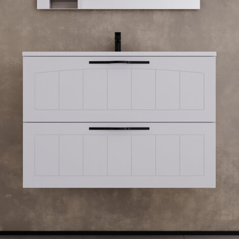 Meuble de salle de bain 80cm simple vasque - 2 tiroirs - sans miroir - blanc - PIA (1/5)