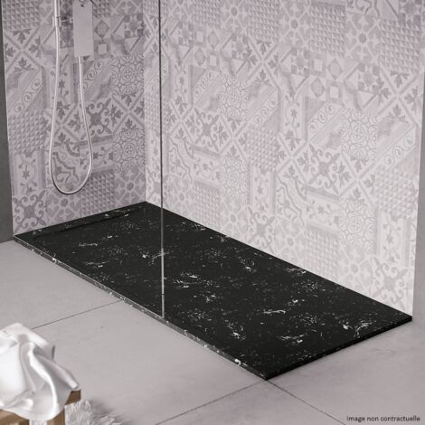 Receveur de douche en pierre naturelle extra plat à poser 80x120cm - blanc et noir marbre - ORIGINE (1/3)