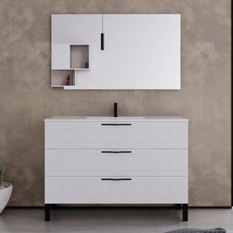 Meuble de salle de bain 120cm simple vasque - 3 tiroirs - blanc - CALA (1/5)