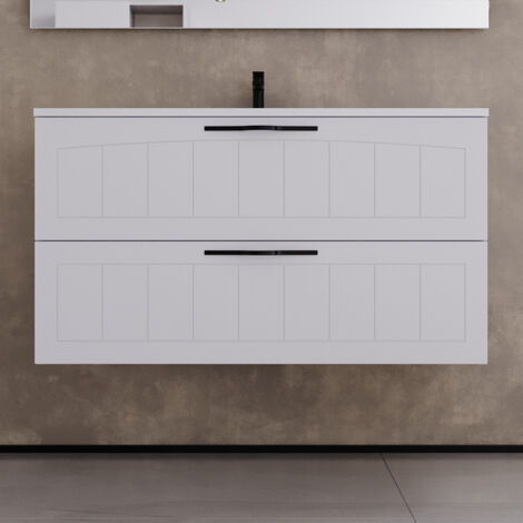 Meuble de salle de bain 90cm simple vasque - 2 tiroirs - sans miroir - blanc - PIA (1/5)