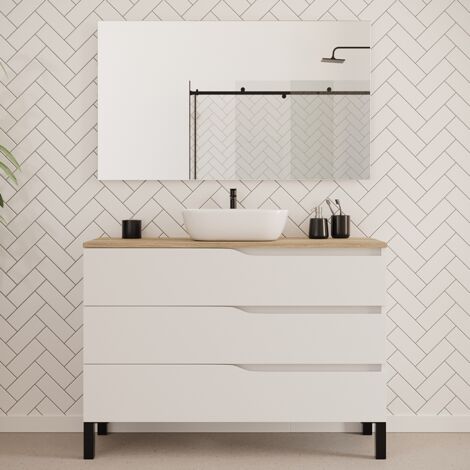Meuble de salle de bain 120cm avec plateau miel et vasque à poser zeus - 3 tiroirs - blanc - MATA (1/5)