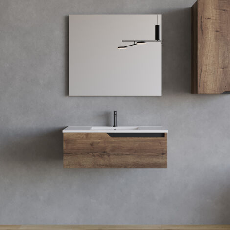 Meuble de salle de bain 80cm avec vasque à poser ronde - 1 tiroir - tabaco (bois foncé) - CADIX (1/4)