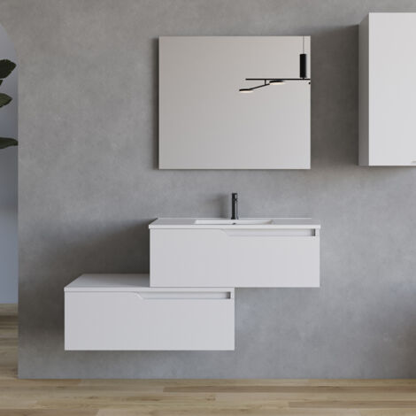Meuble de salle de bain 120cm avec plan simple vasque - 2 tiroirs - blanc - CADIX (1/4)