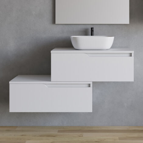 Meuble de salle de bain 120cm avec vasque à poser arrondie - sans miroir - 2 tiroirs - blanc - CADIX (1/3)