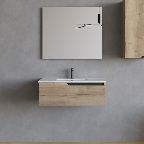 Meuble de salle de bain 80cm avec vasque à poser ronde - 1 tiroir - madera miel (chêne clair) - CADIX (1/4)