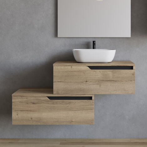 Meuble de salle de bain 120cm avec vasque à poser arrondie - sans miroir - 2 tiroirs - madera miel (chêne clair) - CADIX (1/3)
