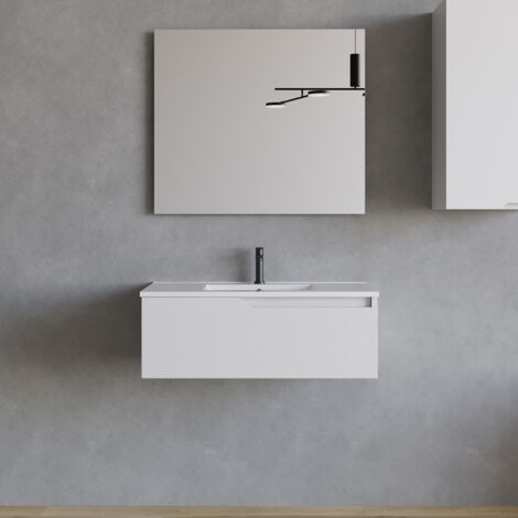 Meuble de salle de bain 80cm avec vasque à poser ronde - 1 tiroir - blanc - CADIX (1/4)