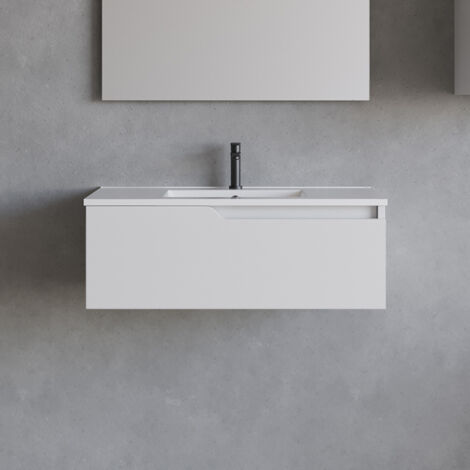 Meuble de salle de bain 80cm avec plan simple vasque - sans miroir - 1 tiroir - blanc - CADIX (1/3)