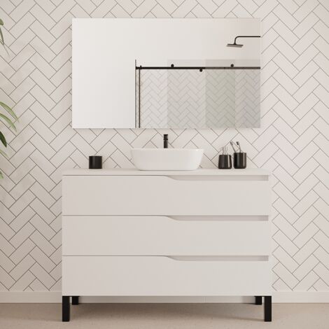 Meuble de salle de bain 120cm avec plateau et vasque à poser zeus - 3 tiroirs - blanc - MATA