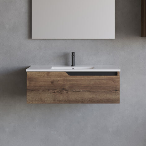 Meuble de salle de bain 80cm avec plan simple vasque - sans miroir - 1 tiroir - tabaco (bois foncé) - CADIX (1/3)