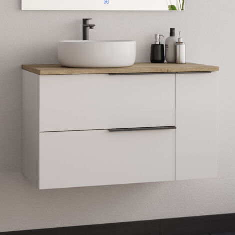 Meuble de salle de bain 80cm avec vasque à poser ronde - sans miroir - blanc - KING (1/5)