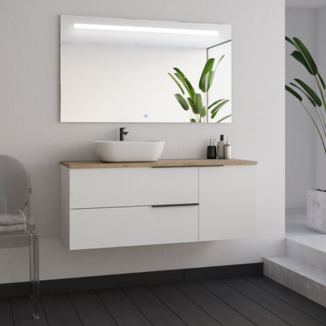 Meuble de salle de bain 120cm avec vasque à poser arrondie - blanc - KING et miroir Led STAM (1/5)