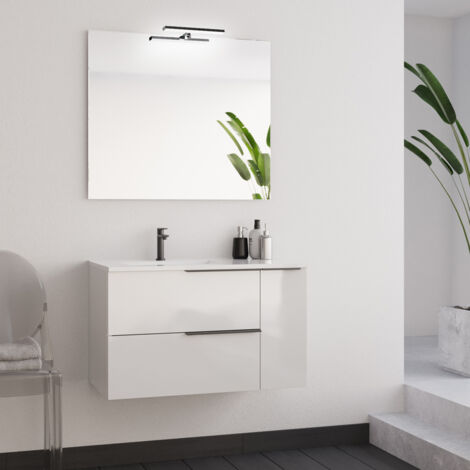 Meuble de salle de bain 80cm avec vasque déportée et miroir avec applique - blanc - KING (1/5)
