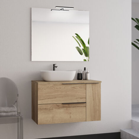 Meuble de salle de bain 80cm avec vasque à poser déportée ronde - roble (chêne clair) - KING (1/5)