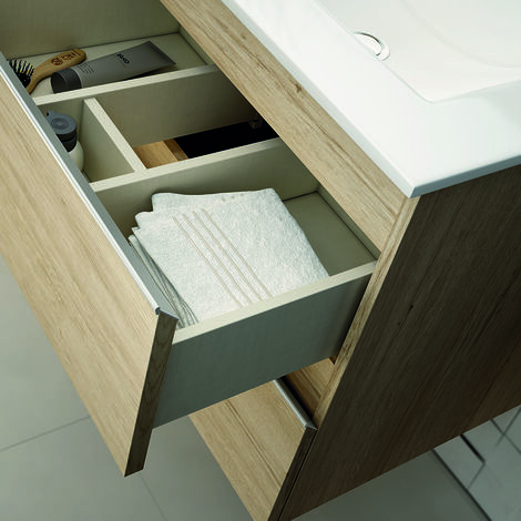 Meuble de salle de bain 140cm double vasque - 6 tiroirs - sans miroir - bambou (chêne clair) - PALMA