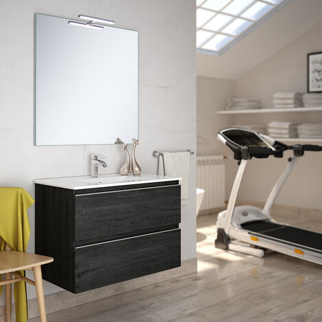 Meuble de salle de bain 80cm simple vasque - 2 tiroirs - ebony (bois noir) - BALEA (1/4)