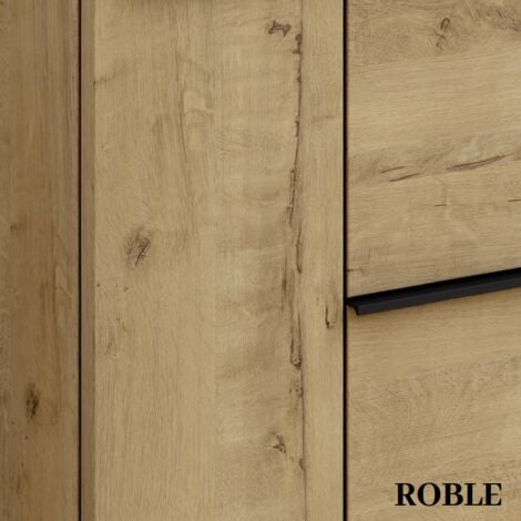 Meuble de salle de bain 120cm vasque deportée - 2 tiroirs - sans miroir - roble (chêne clair) - KING