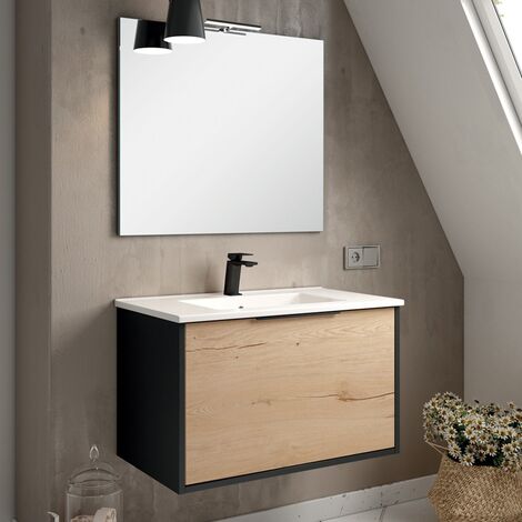 Meuble de salle de bain 80cm simple vasque - 1 façade et 2 tiroirs - ALBA (1/3)