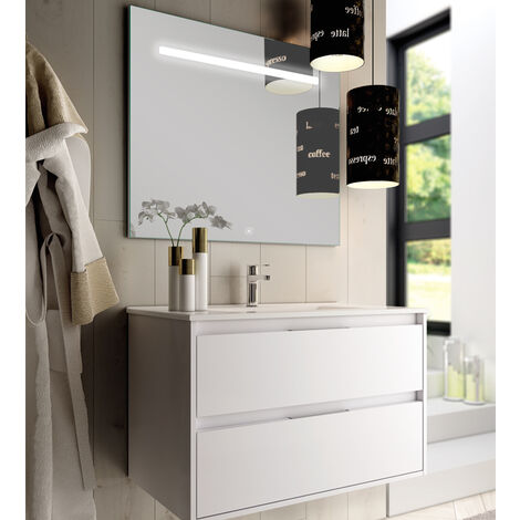 Meuble de salle de bain simple vasque - 2 tiroirs - blanc - IRIS et miroir Led STAM - 100cm (1/4)